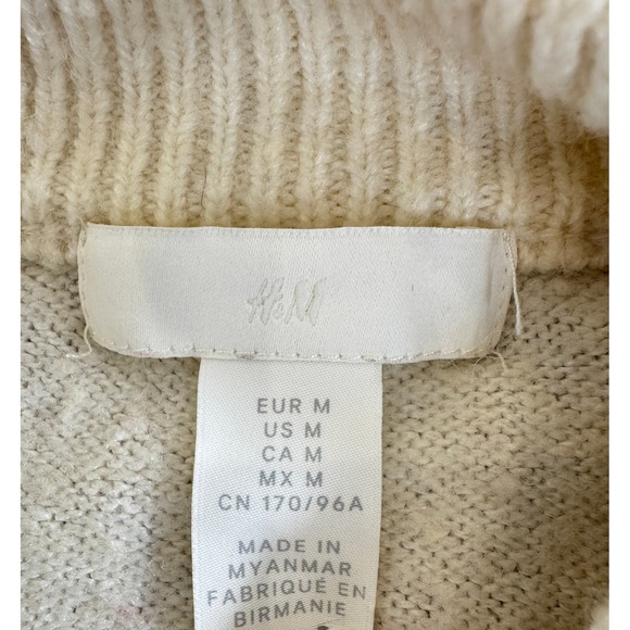 H&M Mens Fair Isle Reindeer Snowflake Sweater Ivory Red Gray Holiday Crew Neck M - Picture 5 of 13